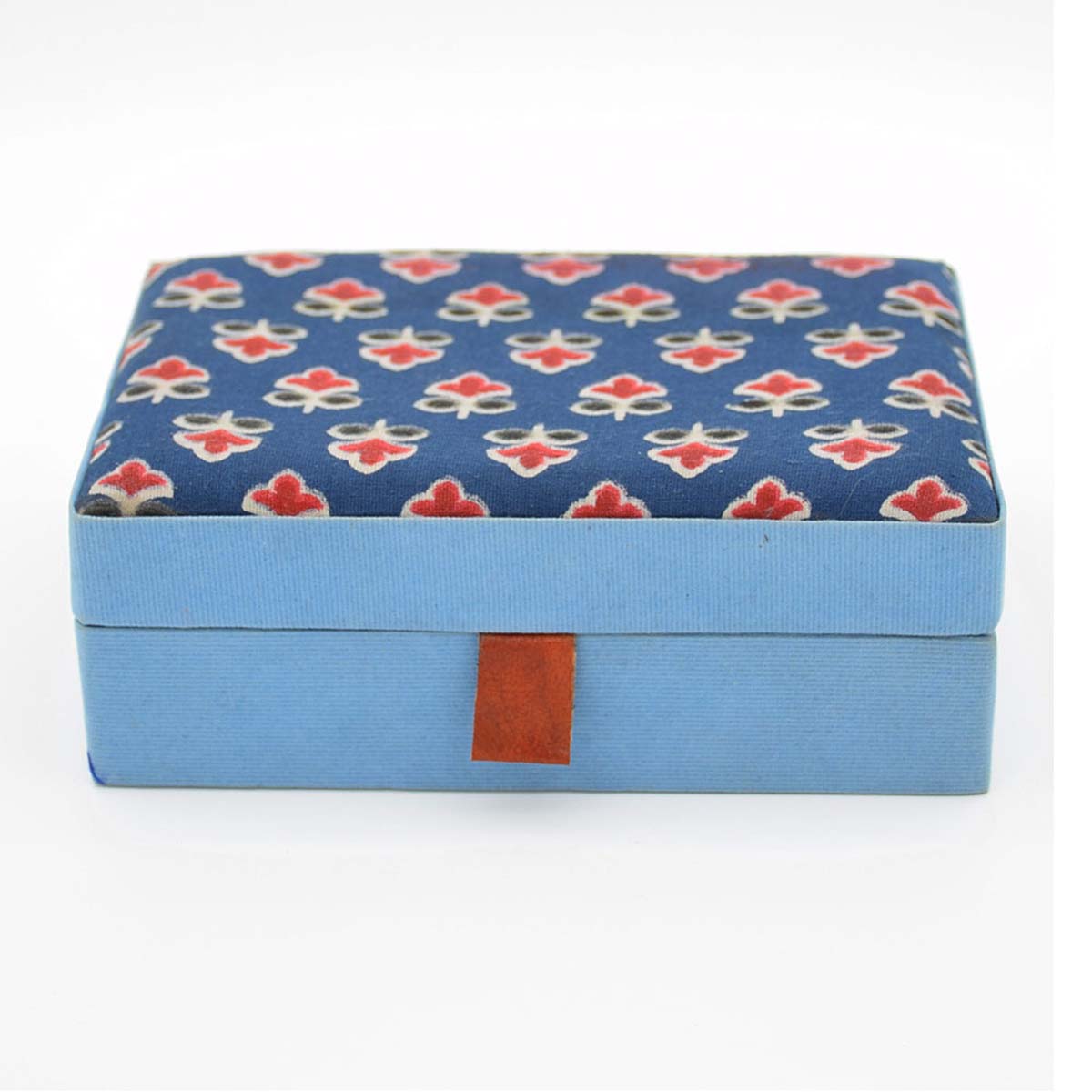 Jewelry Boxes in Bulk – Handmade in Wood & Cotton Fabric – Blue & Red – Floral Motifs – Unique Storage/Trinket Boxes